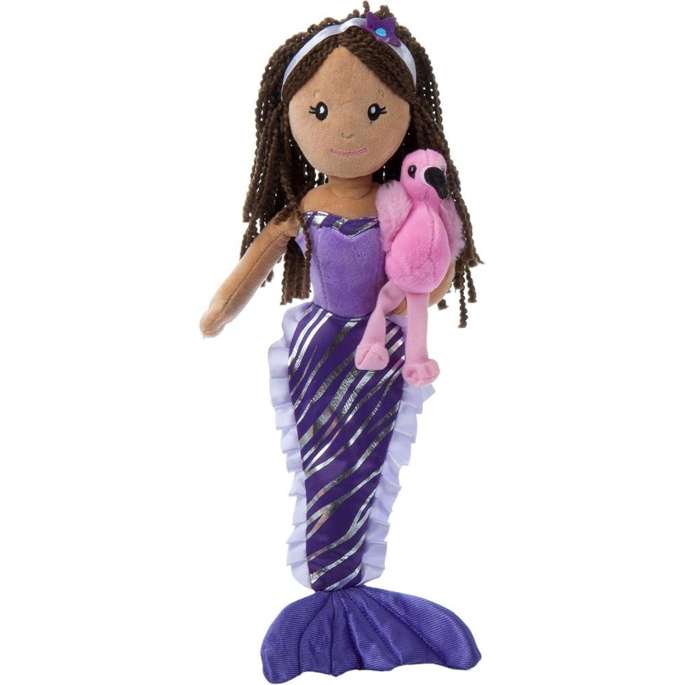 image:imageThe Petting Zoo Mermaid Doll with Flamingo Stuffed Animal Great Gifts for Girls Mermaid Plush Doll with Flamingo Plush Toy 17 inch Dark Skin