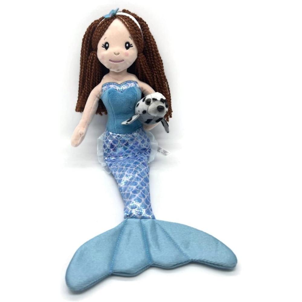 image:imageThe Petting Zoo Mermaid Doll with Harbor Seal Stuffed Animal Gift for Girls Plush Doll with Seal Plush Toy 16 Inches Dark SkinRed Hair