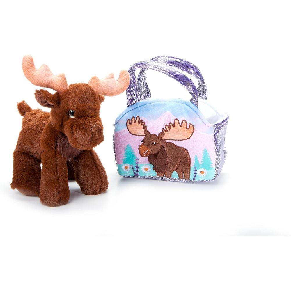 image:imageThe Petting Zoo Moose Stuffed Animal Plushie and Purse Set Gifts for Kids Wildlife Animal Toy Brown Moose Plush Toy and Purse Pet Carrier