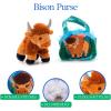 The Petting Zoo Bison Stuffed Animal Plushie and Purse Set, Gifts for Kids, Wildlife Animal Toy, Brown Bison Plush Toy and Purse Pet Carrier