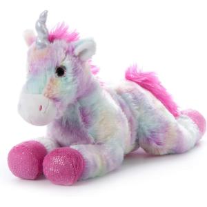 The Petting Zoo 13″ Pastel Tie Dye Rainbow Unicorn with Silver Sparkly Horn