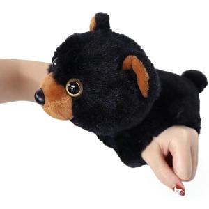 The Petting Zoo Black Bear Stuffed Animal Plushie Slap Bracelet, Gifts for Kids, Slapstix Wildlife Animals, Bear Plush Toy, 10 inches