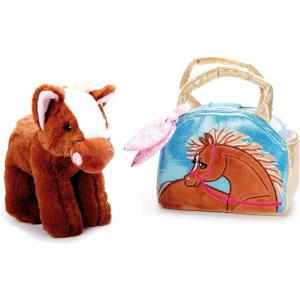 The Petting Zoo Brown Horse Stuffed Animal Plushie and Purse Set, Gifts for Kids, Wildlife Animal Toy, Brown Horse Plush Toy and Purse Pet Carrier