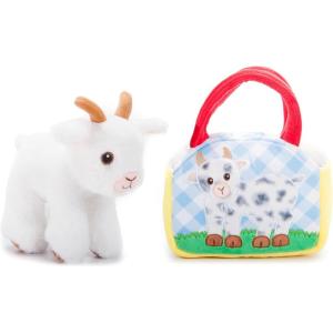 The Petting Zoo Goat Stuffed Animal Plushie and Purse Set, Gifts for Kids, Wildlife Animal Toy, White Goat Plush Toy and Purse Pet Carrier