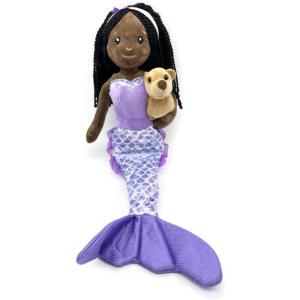The Petting Zoo Mermaid Doll with Sea Lion Stuffed Animal- Great Gifts for Girls, Mermaid Plush Doll with Sea Lion Plush Toy, 17 inch (African American)(African American)