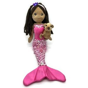 The Petting Zoo Mermaid Doll with Sea Lion Stuffed Animal- Great Gifts for Girls, Mermaid Plush Doll with Sea Lion Plush Toy, 17 inch (African American)(Dark Skin)