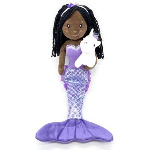 The Petting Zoo Mermaid Doll with Unicorn Stuffed Animal- Great Gifts for Girls, Mermaid Plush Doll with Unicorn Plush Toy, 17 inch (Red Hair)(African American)