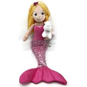 The Petting Zoo Mermaid Doll with Unicorn Stuffed Animal- Great Gifts for Girls, Mermaid Plush Doll with Unicorn Plush Toy, 17 inch (Red Hair)(Pink)