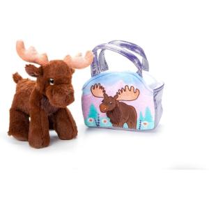 The Petting Zoo Moose Stuffed Animal Plushie and Purse Set, Gifts for Kids, Wildlife Animal Toy, Brown Moose Plush Toy and Purse Pet Carrier