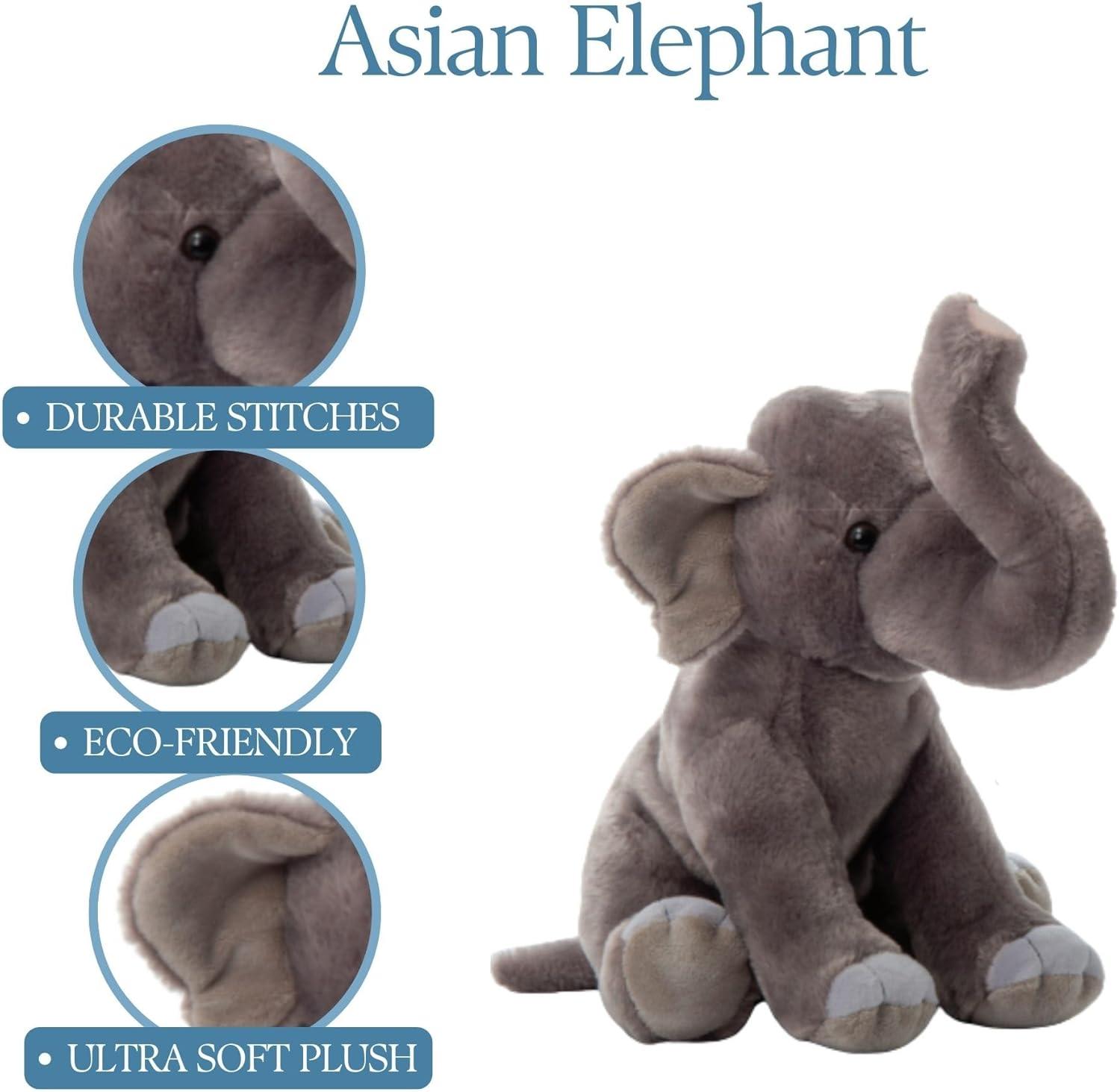 image:imageThe Petting Zoo Asian Elephant Stuffed Animal Gifts for Kids Wild Onez Zoo Animals Asian Elephant Plush Toy 12 inches