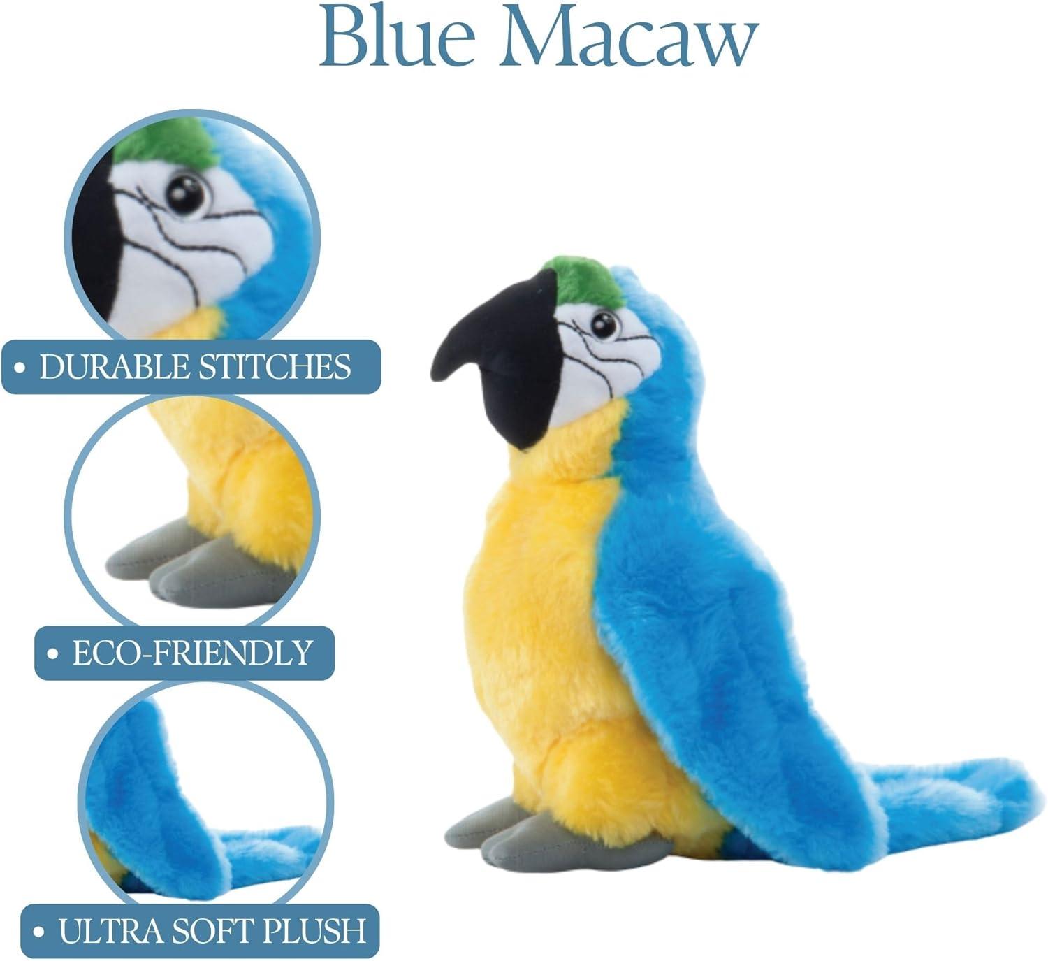 image:imageThe Petting Zoo Blue Macaw Stuffed Animal Plushie Gifts for Kids Wild Onez Wildlife Animals Parrot Plush Toy 9 inches