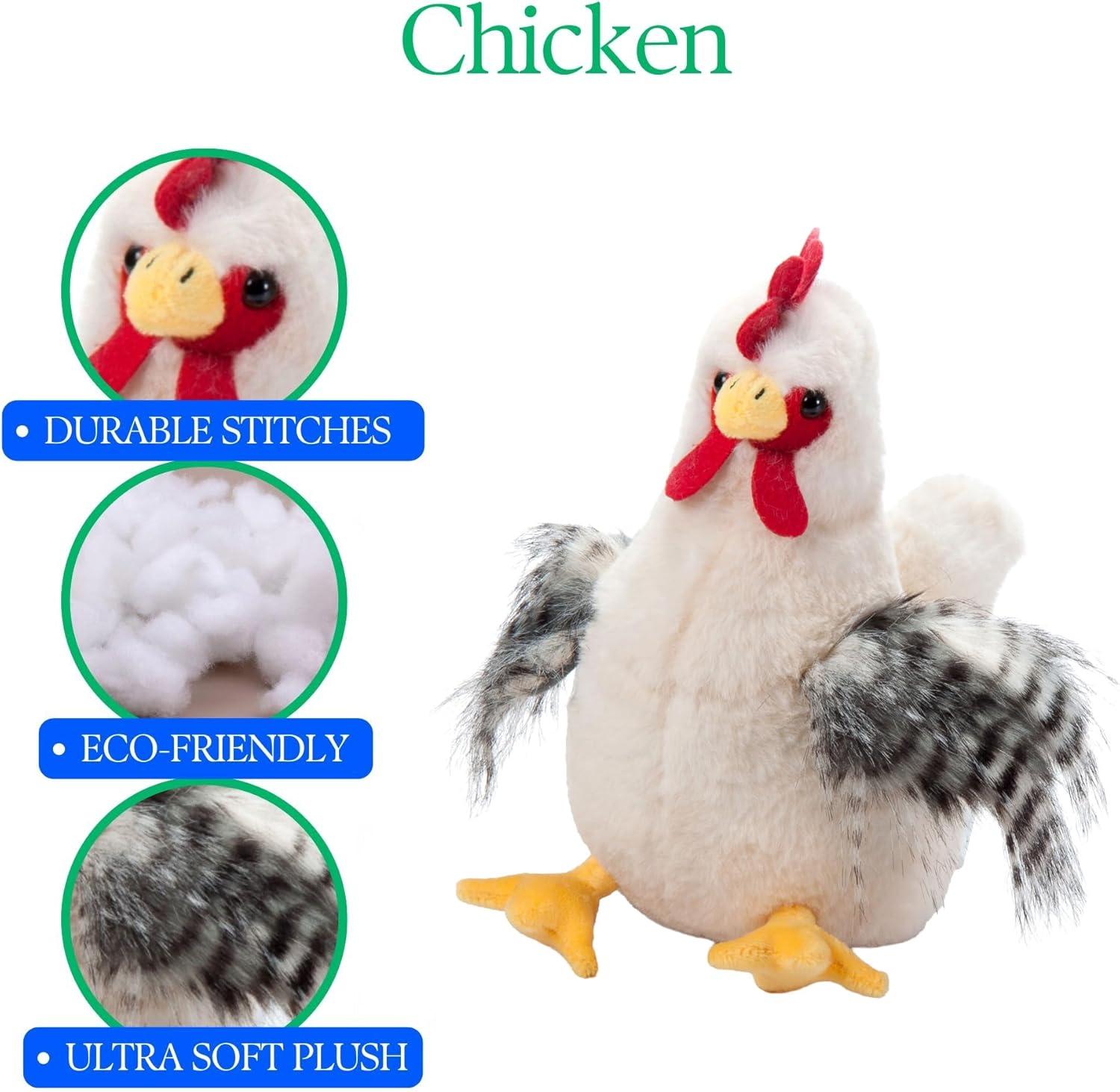 image:imageThe Petting Zoo Chicken Stuffed Animal Plushie Gifts for Kids Wild Onez Barnyard Animals White Chicken Plush Toy 9 inches