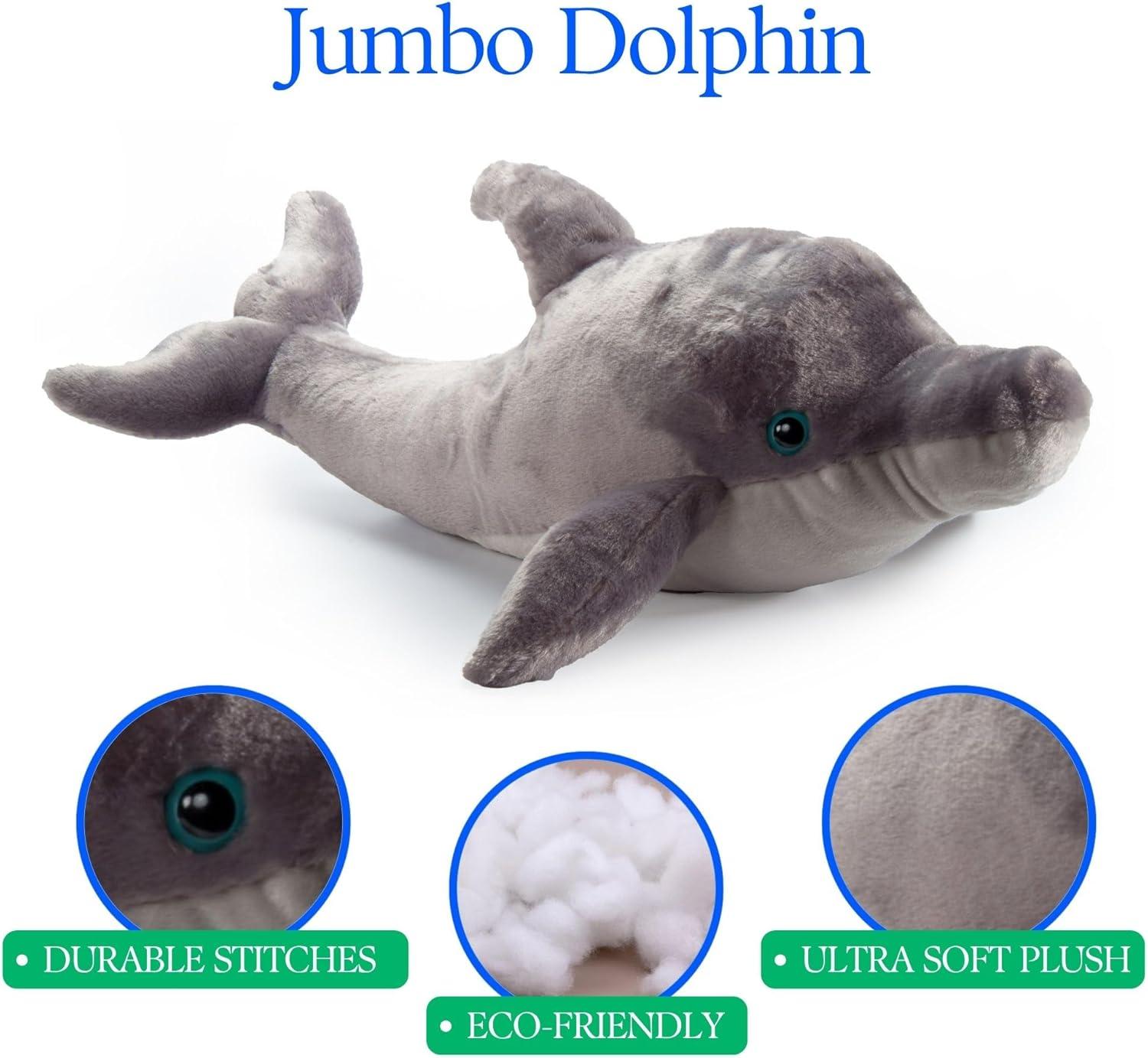 image:imageThe Petting Zoo Dolphin Stuffed Animal Plushie Gifts for Kids Wild Onez Sealife Animals Gray Dolphin Plush Toy 32 inches