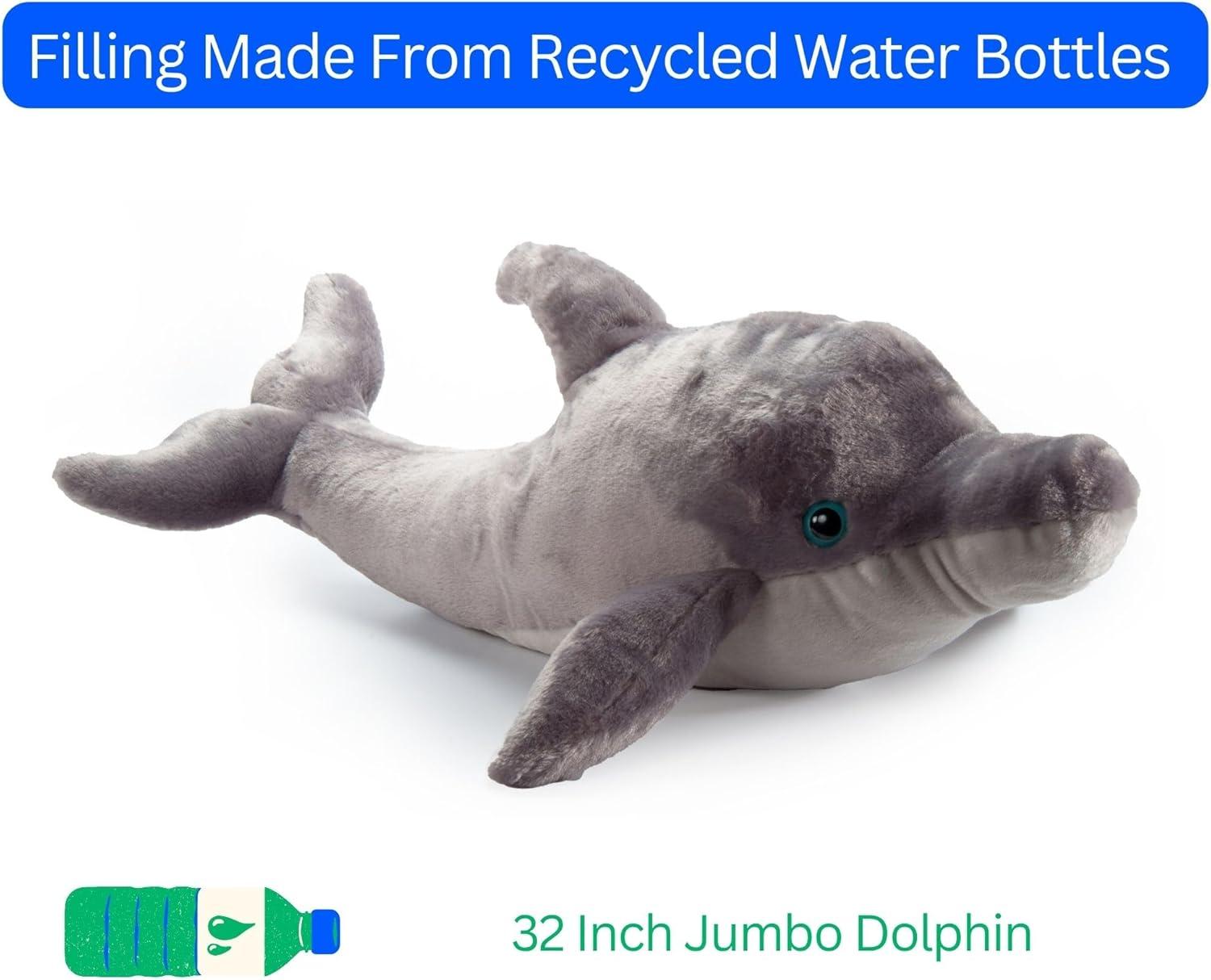 image:imageThe Petting Zoo Dolphin Stuffed Animal Plushie Gifts for Kids Wild Onez Sealife Animals Gray Dolphin Plush Toy 32 inches