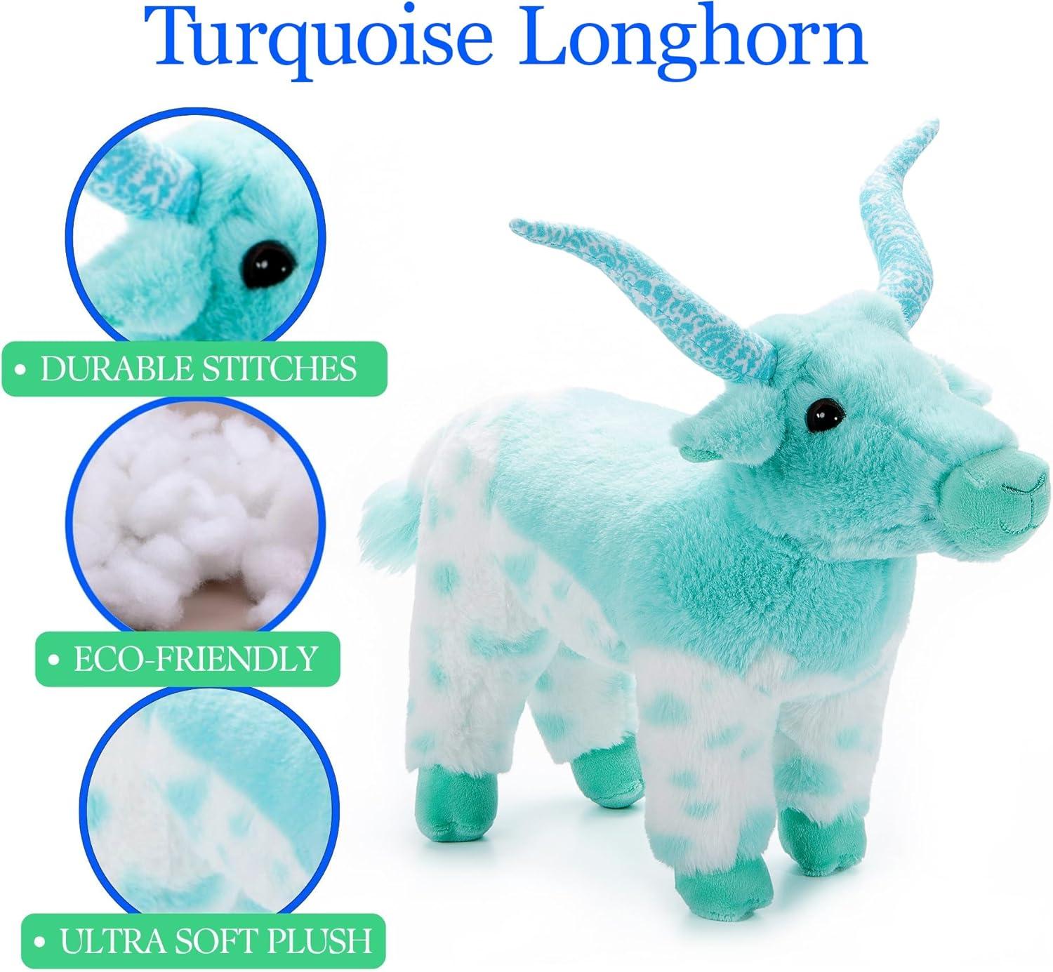 image:imageThe Petting Zoo Longhorn Stuffed Animal Plushie Gifts for Kids Wild Onez Wildlife Animals Turquoise Longhorn Plush Toy 12 inches