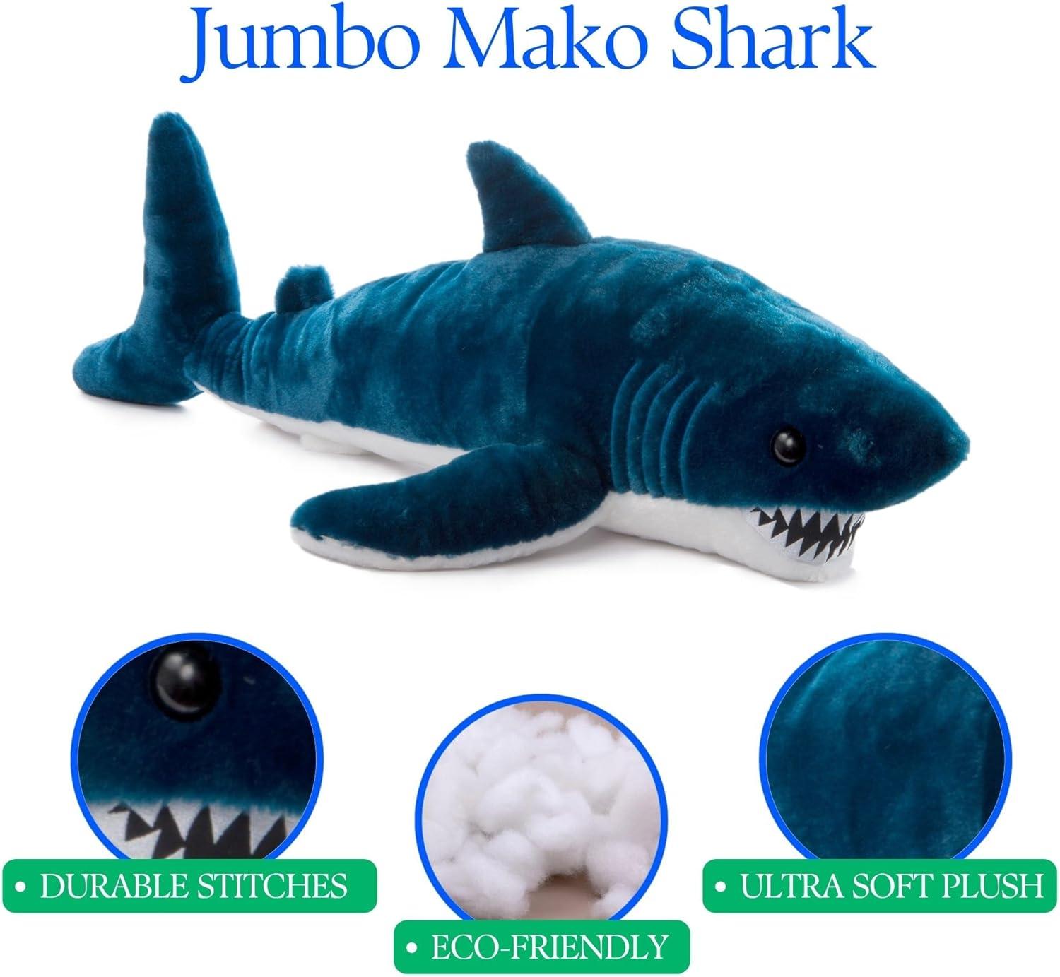 image:imageThe Petting Zoo Mako Shark Stuffed Animal Plushie Gifts for Kids Wild Onez Ocean Animals Shark Plush Toy 32 inches