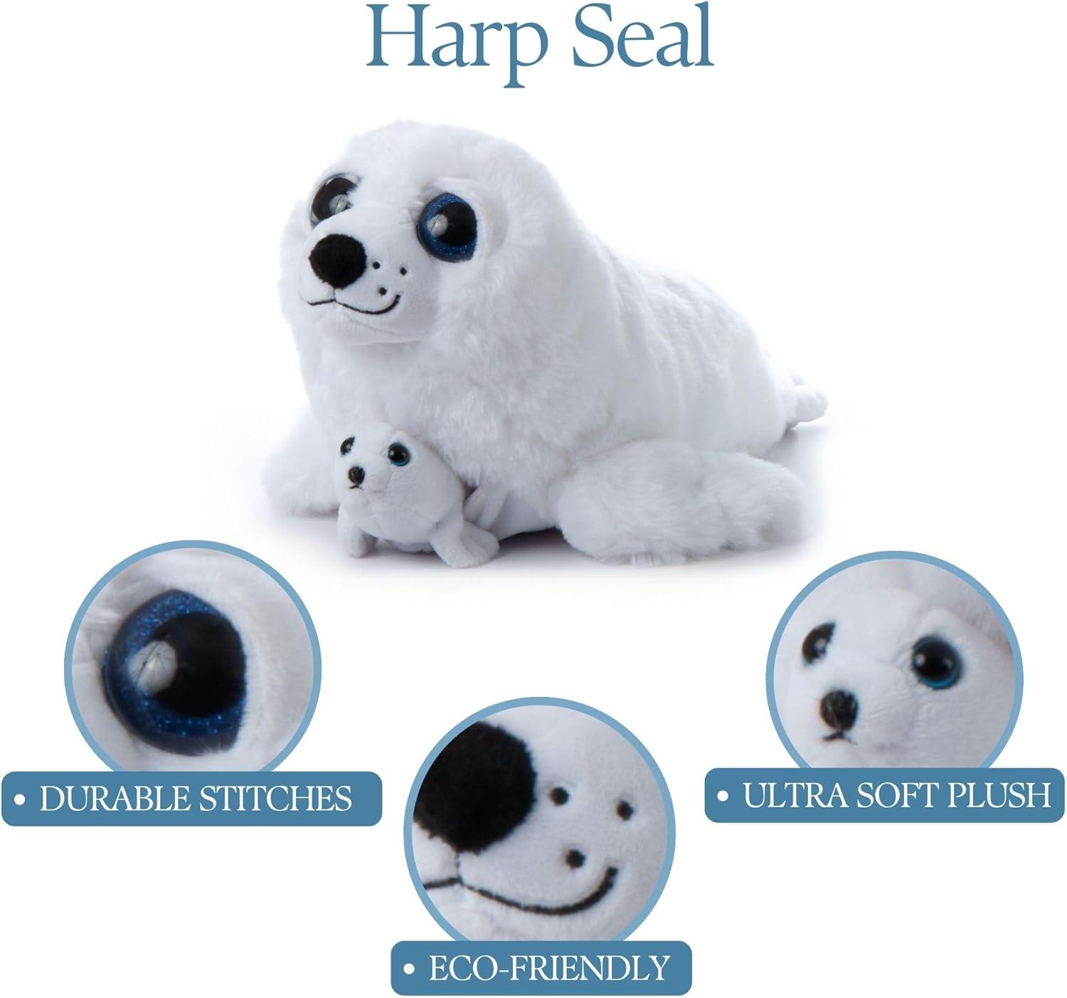 image:imageThe Petting Zoo Mom and Baby Harp Seal Stuffed Animal Gifts for Kids Pocketz Ocean Animals Harp Seal Plush Toy 14 inches