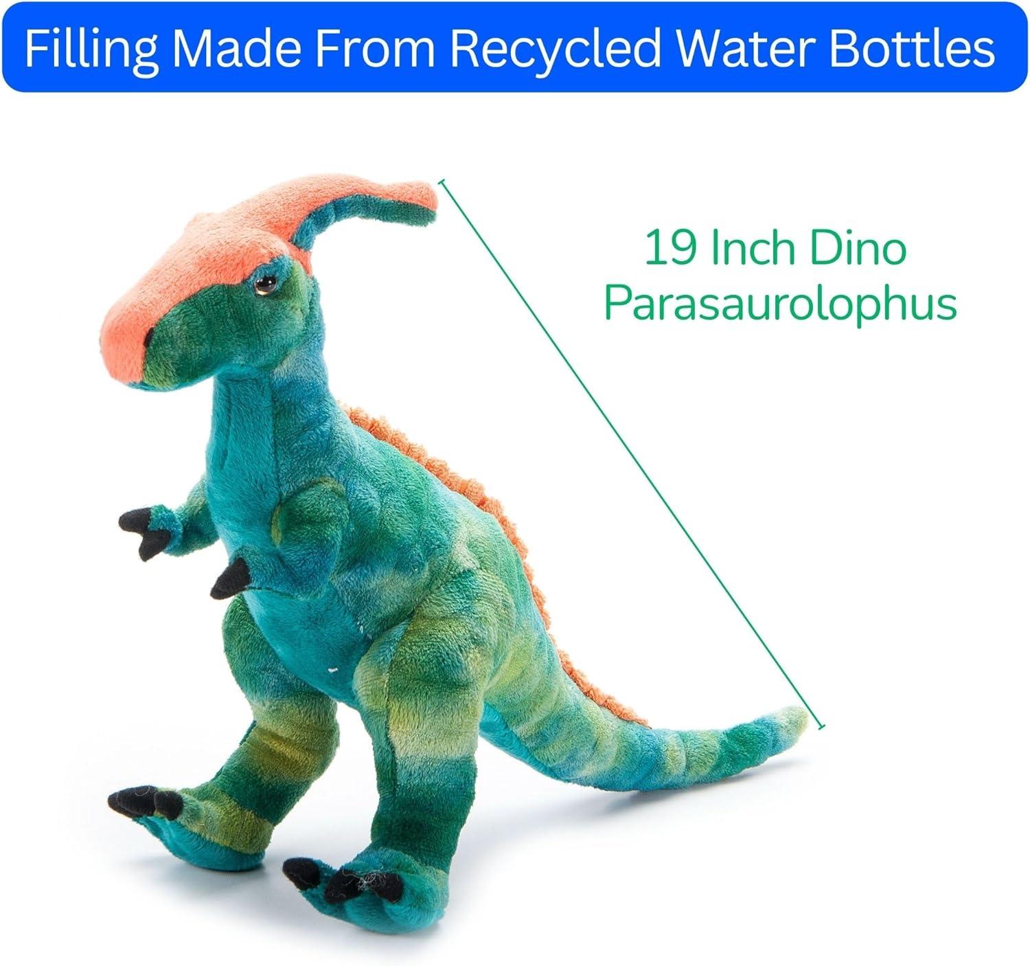 image:imageThe Petting Zoo Parasaurolophus Dinosaur Stuffed Animal Plushie Gift for Kids Dinosaur Animals Green Dinosaur Plush Toy 19 inches