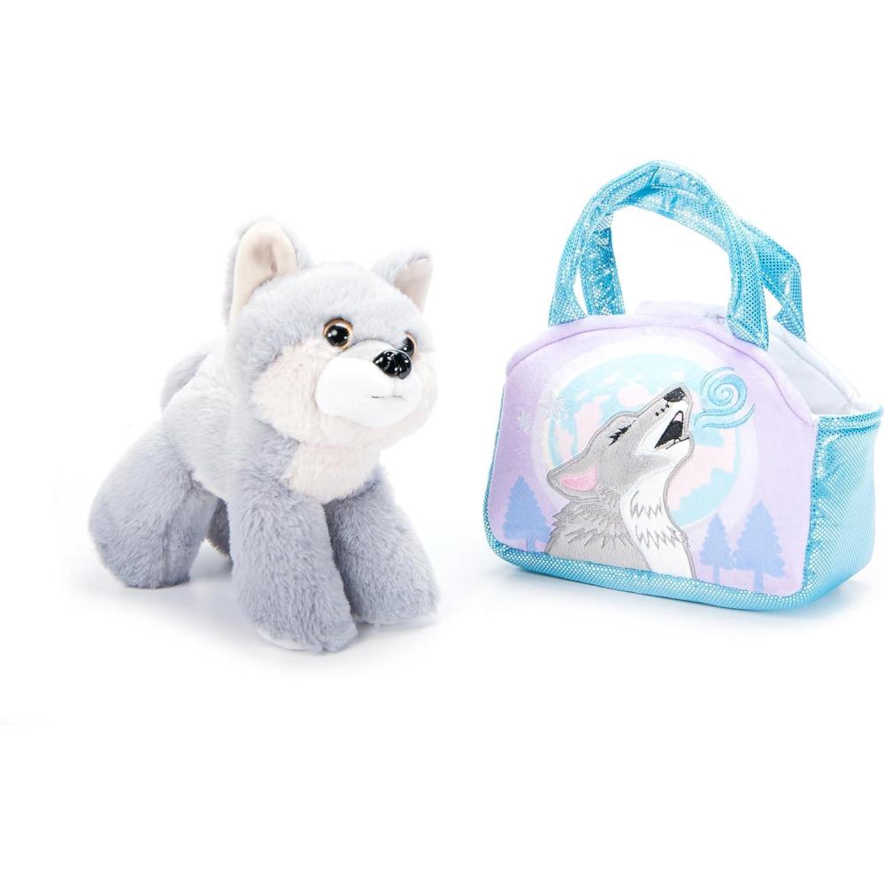 image:imageThe Petting Zoo Wolf Stuffed Animal Plushie and Purse Set Gifts for Kids Wildlife Animal Toy Grey Wolf Plush Toy and Purse Pet Carrier