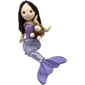 The Petting Zoo, Mermaid Doll with Longhorn Cow Stuffed Animal, Gifts for Girls Plush Mermaid Doll with Long Horn Plush Toy, 17 inch, Brunette(Brunetter)