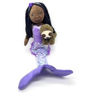 The Petting Zoo Mermaid Doll with Sloth Plush Toy, Gifts for Girls, Plush Mermaid Doll with Sloth Stuffed Animal, 17 inch African American