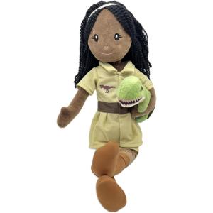 The Petting Zoo, Paleontologist Plush Doll with T-Rex Stuffed Animal, Gifts for Girls, Soft Doll with Dinosaur Plush Toy, 16 inch (African American)
