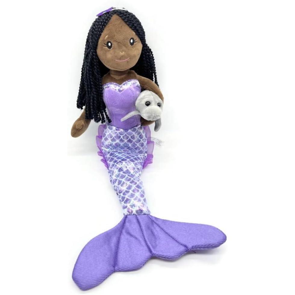 image:imageThe Petting Zoo Mermaid Doll with Manatee Stuffed Animal Great Gifts for Girls Mermaid Plush Doll with Manatee Plush Toy 17 inch African American