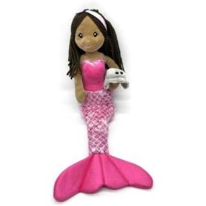 The Petting Zoo Mermaid Doll with Stingray Stuffed Animal- Great Gifts for Girls, Mermaid Plush Doll with Stingray Plush Toy, 17 inch (Dark Skin)