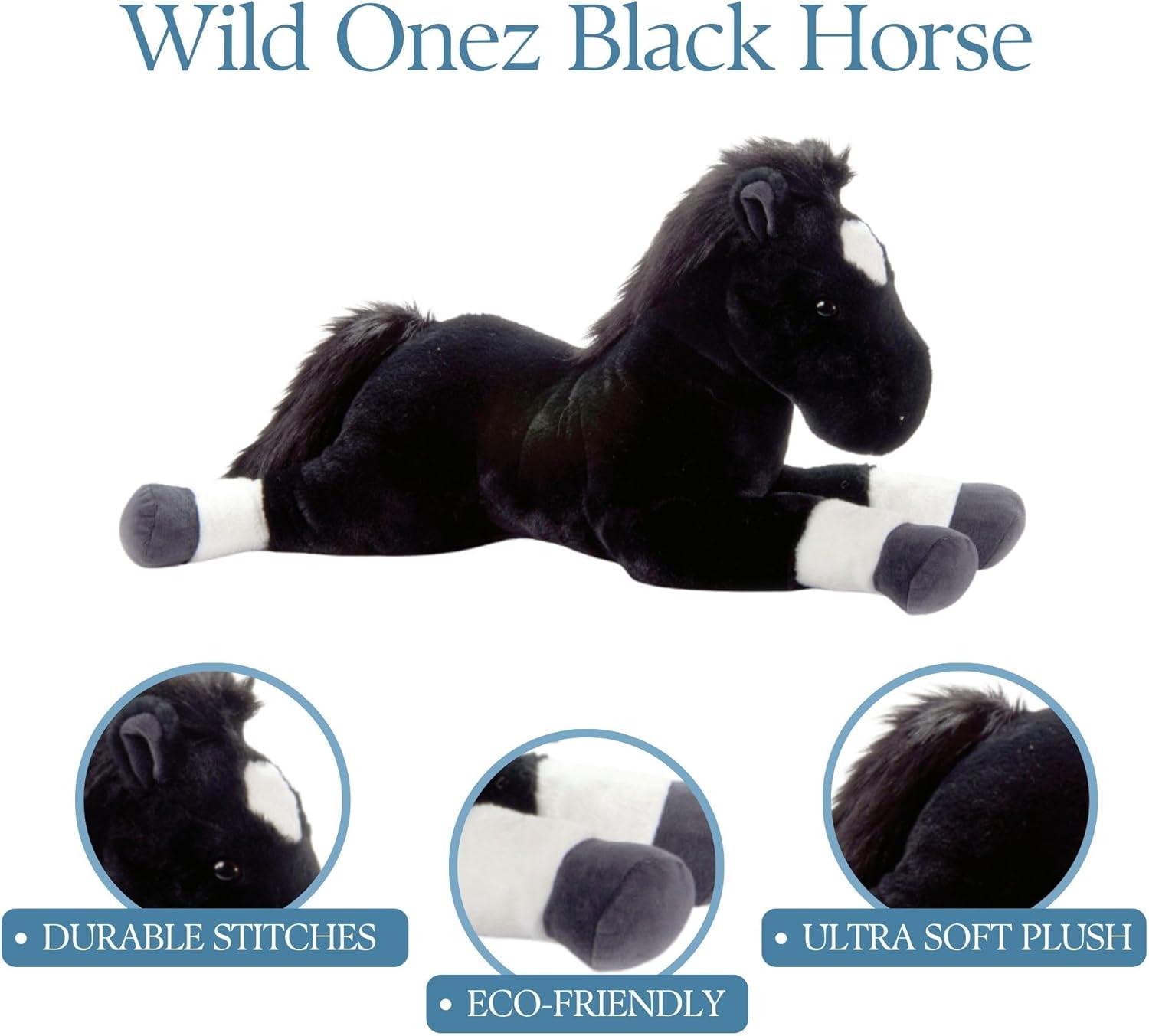 image:imageThe Petting Zoo Floppy Horse Stuffed Animal Plushie Gifts for Kids Wild Onez Wildlife Animals Black Horse Plush Toy 24 inches