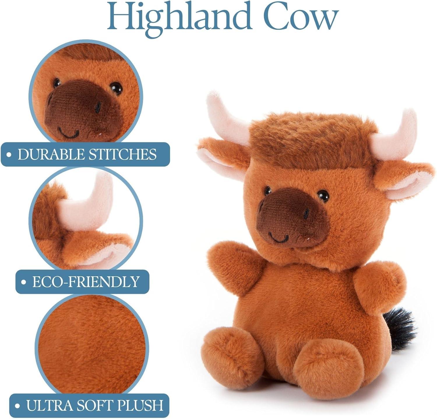 image:imageThe Petting Zoo Highland Cow Stuffed Animal Plushie Gifts for Kids Nuggetz Farmyard Animals Brown Highland Cow Plush Toy 6 inches