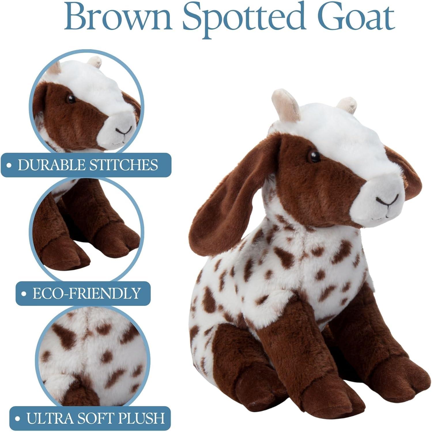 image:imageThe Petting Zoo Spotted Goat Stuffed Animal Plushie Gifts for Kids Wild Onez Wildlife Barn Animals Brown Spotted Goat Plush Toy 12 inches