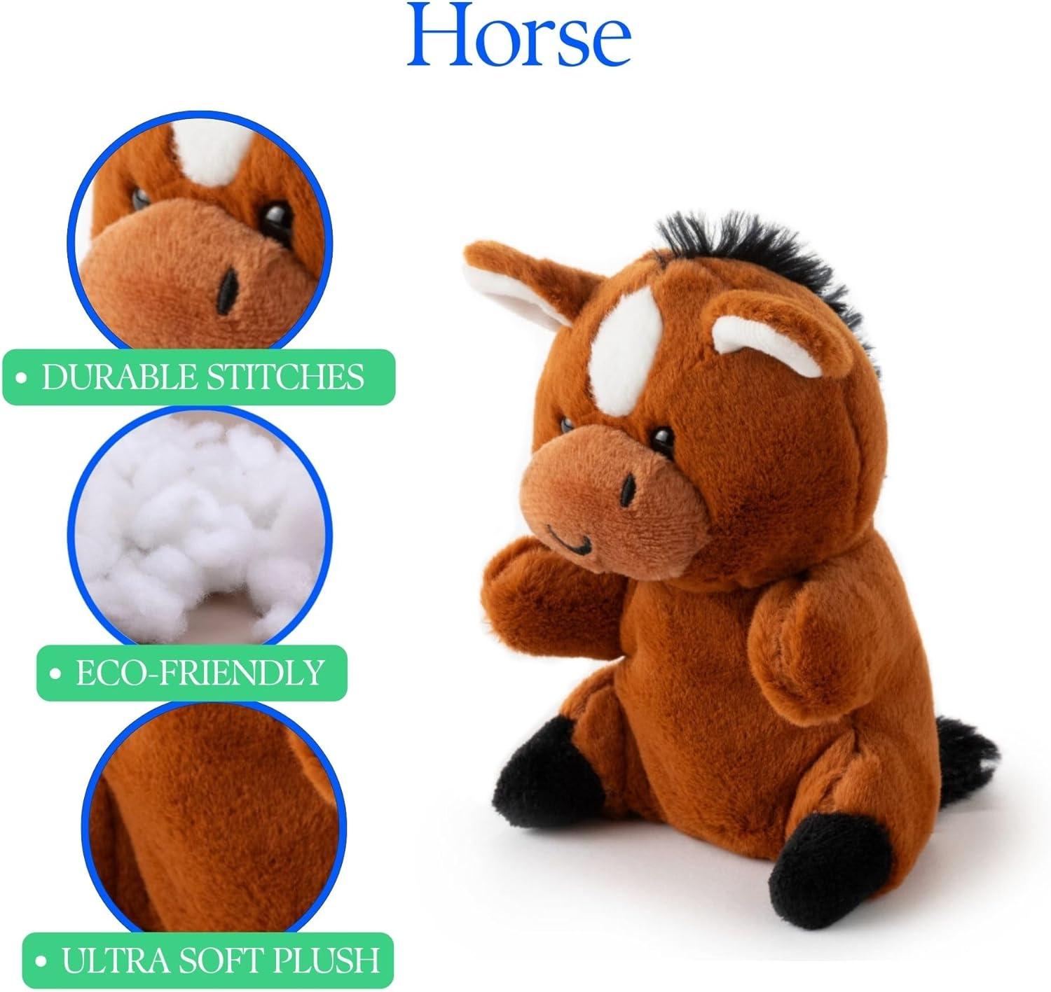 image:imageThe Petting Zoo Horse Stuffed Animal Plushie Gifts for Kids Nuggetz Wildlife Animals Brown Horse Plush Toy 6 inches Pack of 2Small Pack of 2
