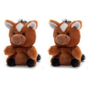 The Petting Zoo Horse Stuffed Animal Plushie, Gifts for Kids, Nuggetz Wildlife Animals, Brown Horse Plush Toy, 6 inches (Pack of 2)(Small (Pack of 2))
