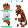 The Petting Zoo Horse Stuffed Animal Plushie Backpack, Gifts for Kids, Wildlife Animal Toy, Brown Horse Plush Toy Book Bag, 20 inches