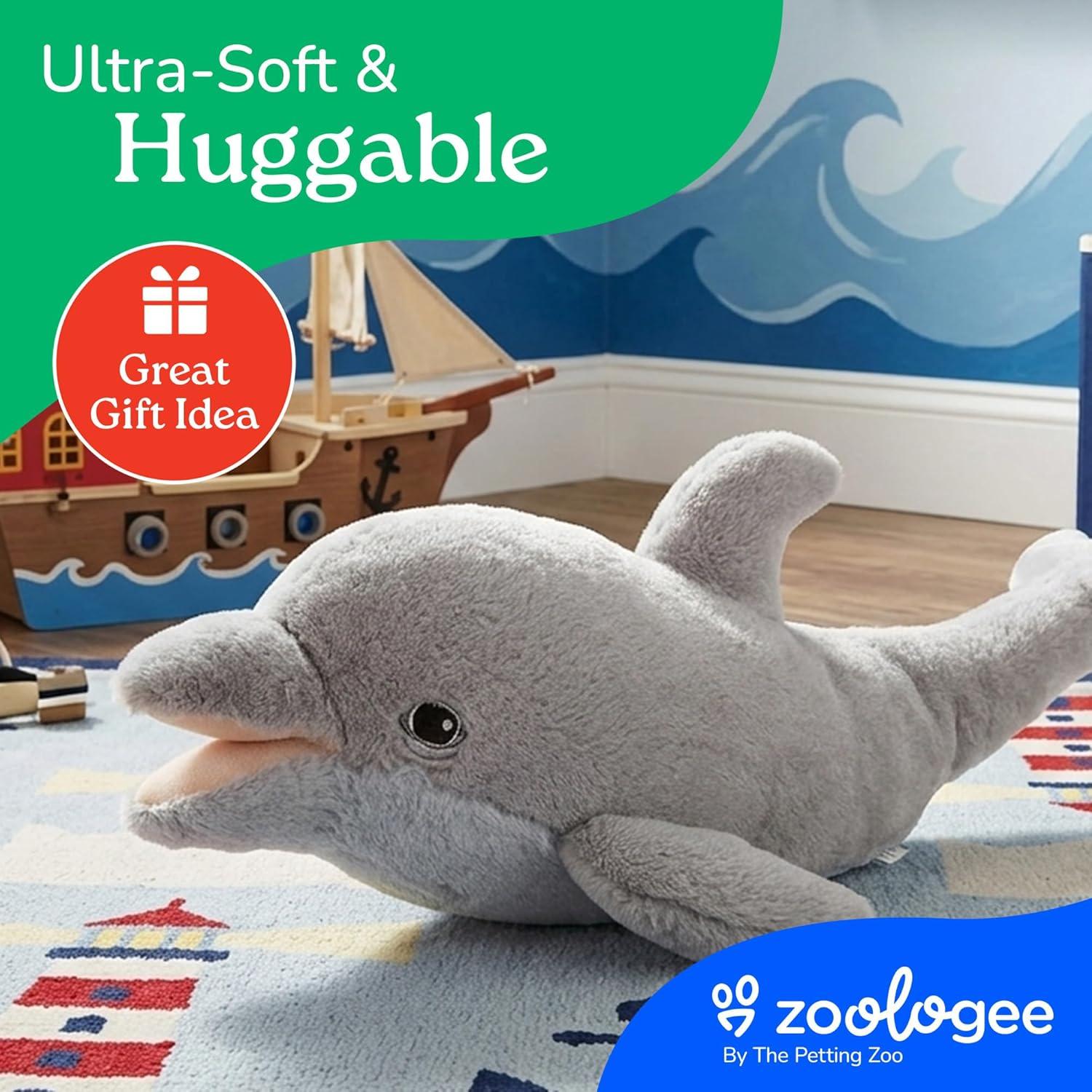 image:imageThe Petting Zoo Dolphin Stuffed Animal Plushie Gifts for Kids Earth Keeperz Sealife Animals Zoologee Grey Dolphin Plush Toy 15 inches