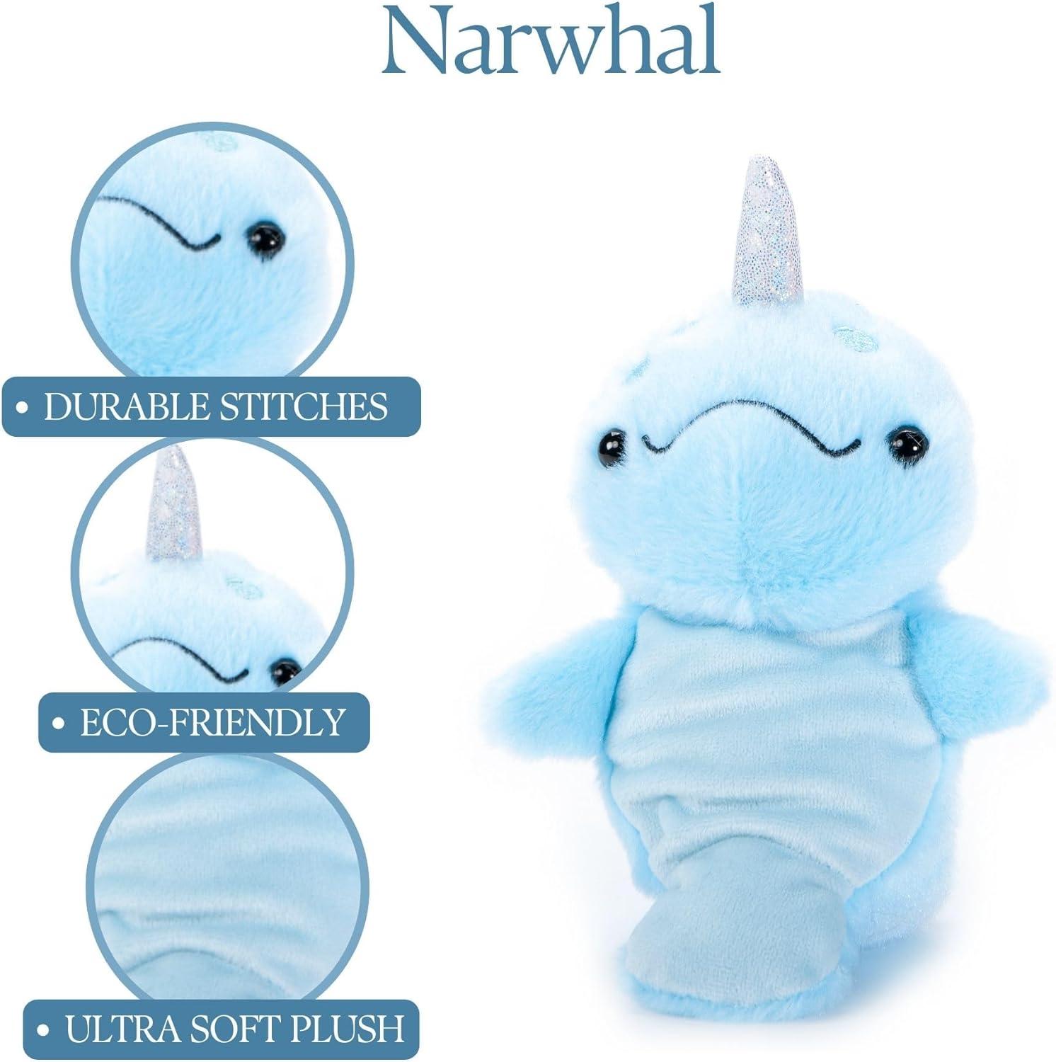 image:imageThe Petting Zoo Narwhal Stuffed Animal Plushie Gifts for Kids Nuggetz Sealife Animals Blue Narwhal Plush Toy 6 inches6 in Pack of 2