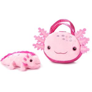 The Petting Zoo Stuffed Animal Plushie and Pet Carrier, Gifts for Girls, Wildlife Animal Plush Toy and Matching Purse Pet Carrier (Axolotl)(Axolotl)